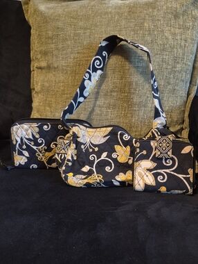 Vera Bradley Yellow Bird Shoudler Bag, Small Wallet, And Wristlet